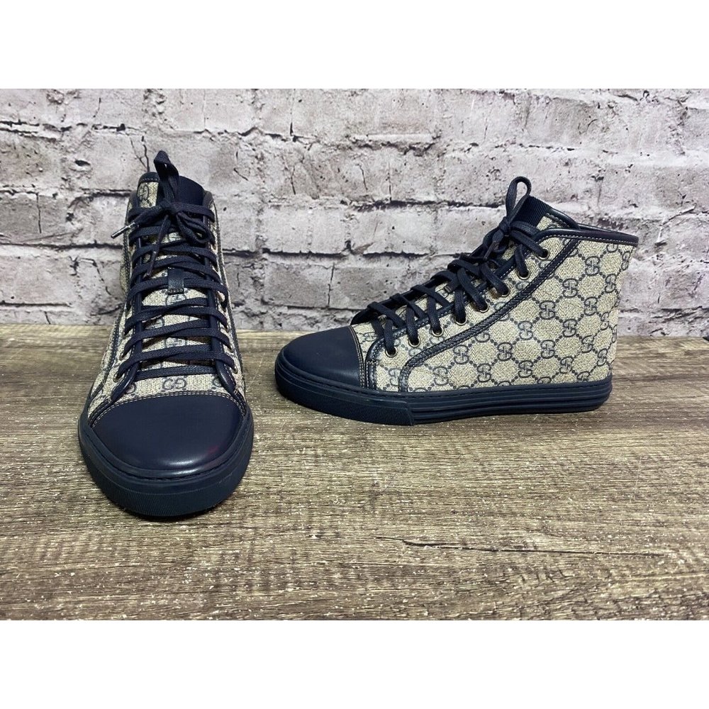 Gucci Men’s Sneakers Blue/Gray GG Logo High Top Lace Up 295383 Size 6.5G